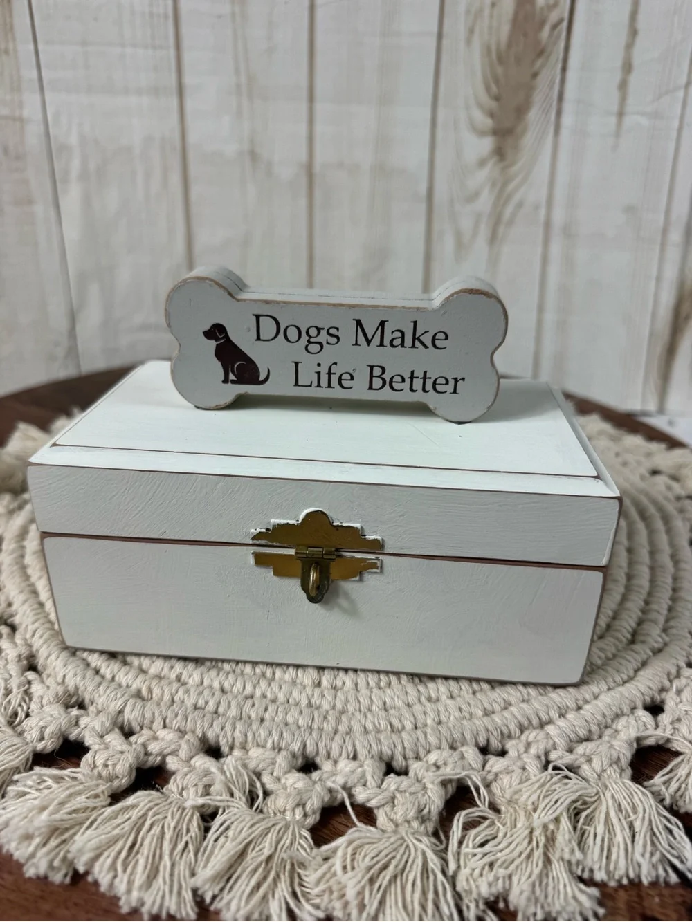 Wooden pet box forDogs  ashes,Make Life Better' Bone Sign .
